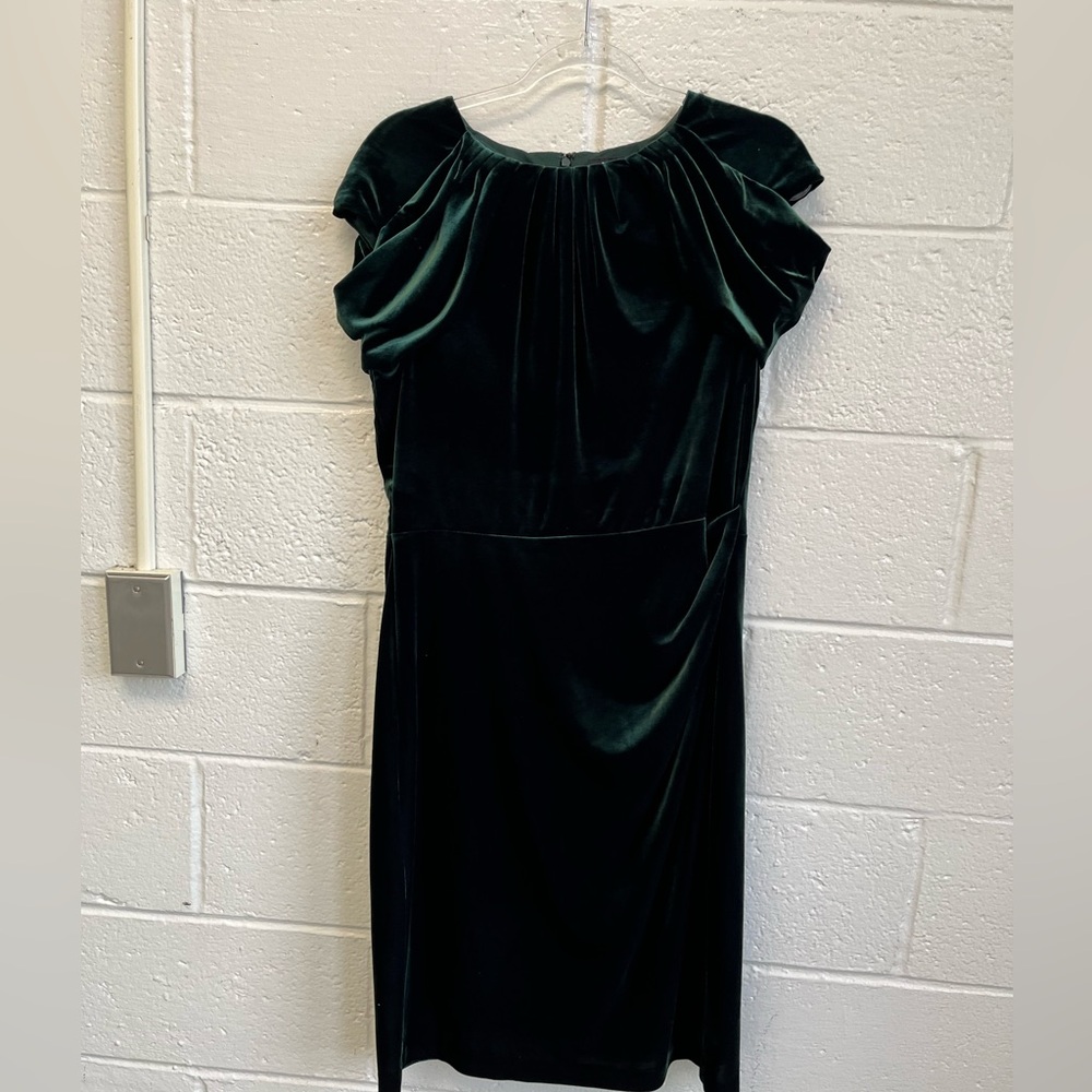 Ralph Lauren LAUREN Green Velvet Ruched Dress Sz. 14 NWT - Picture 4 of 12